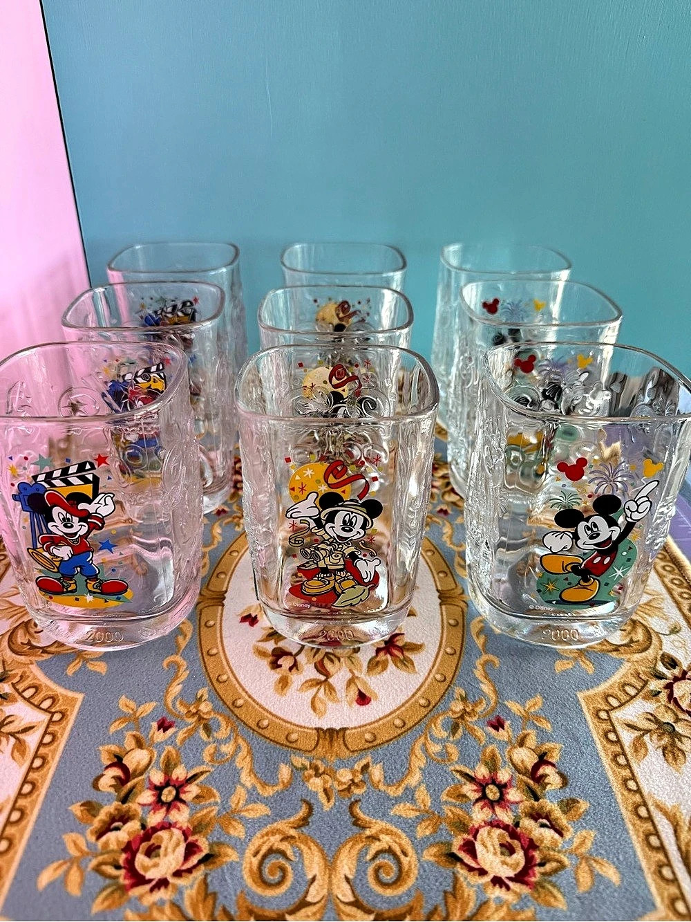 McDonalds Disney World 2000 Millennium Celebration Mickey Glasses set of 9